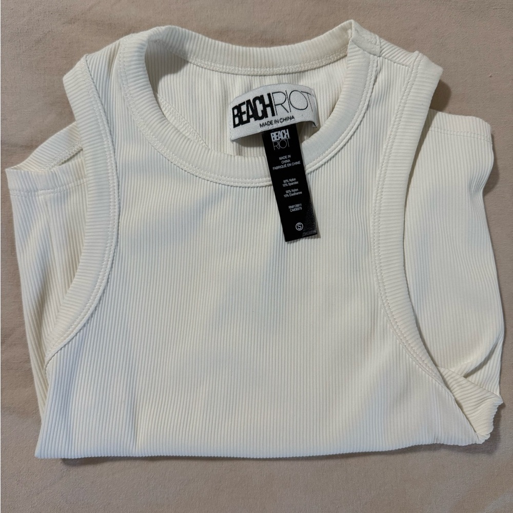 Beach Riot Women's Cream Ribbed Tank Top